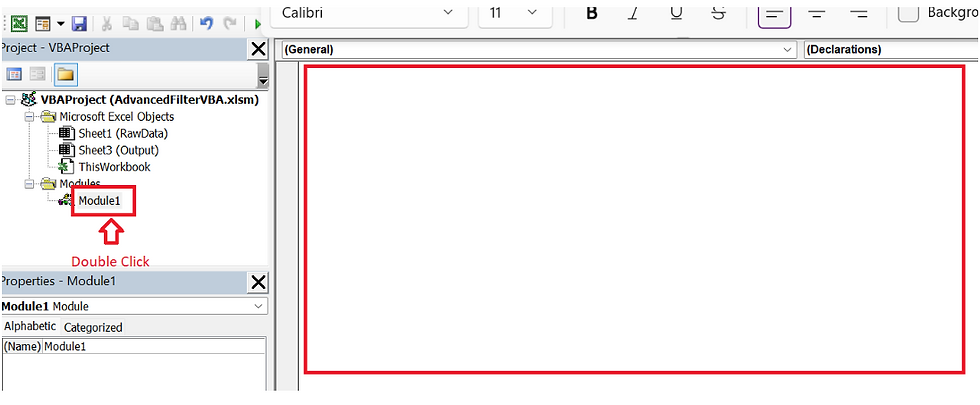 Editing module in VBA editor