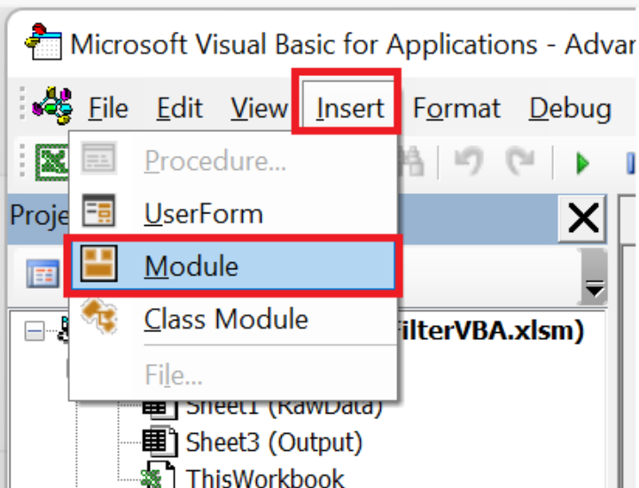 Inserting module in VBA editor