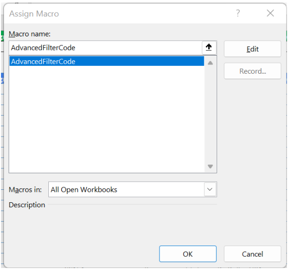 selecting macro in workbook
