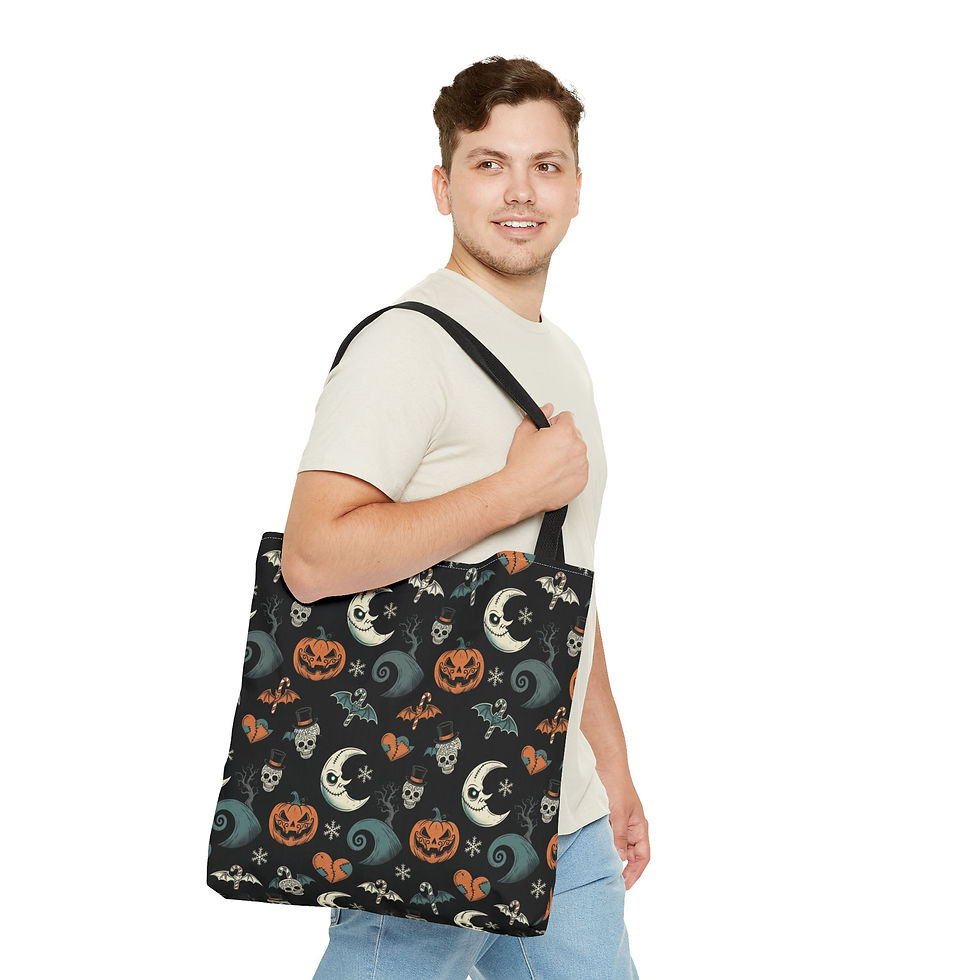 Thumbnail: Halloween Pattern Tote Bag — Cute Spooky Pumpkins, Moons & Ghosts All-Over Print