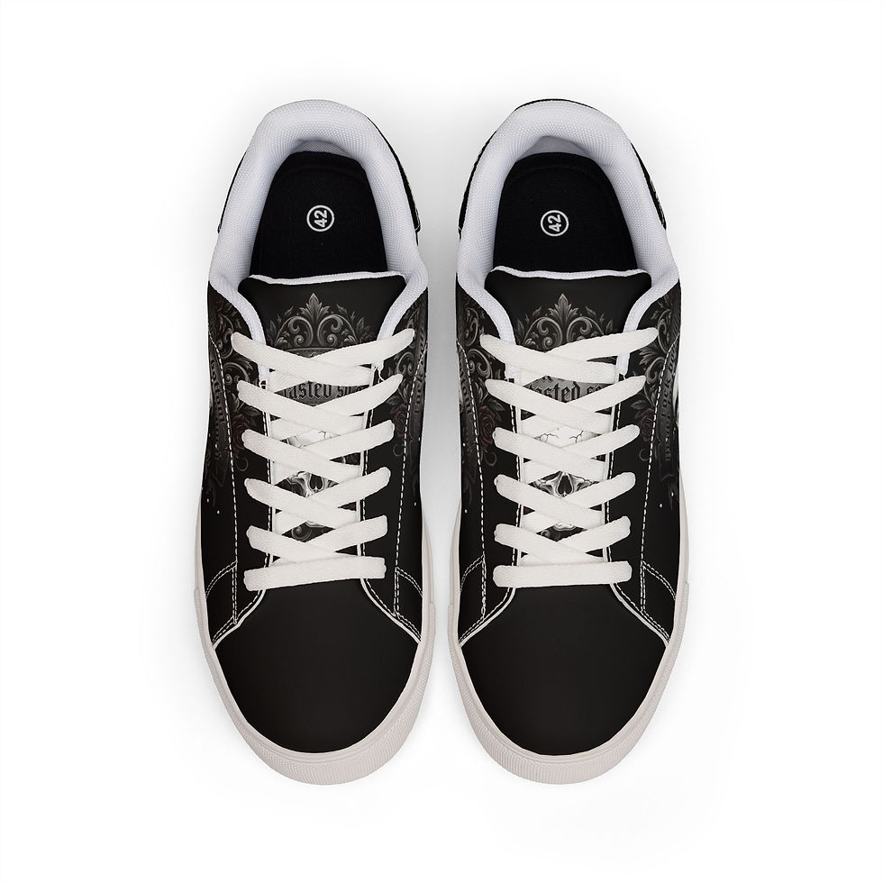 Thumbnail: Men's Leather Sneakers — Black Skull Rock Graphic Low-Top