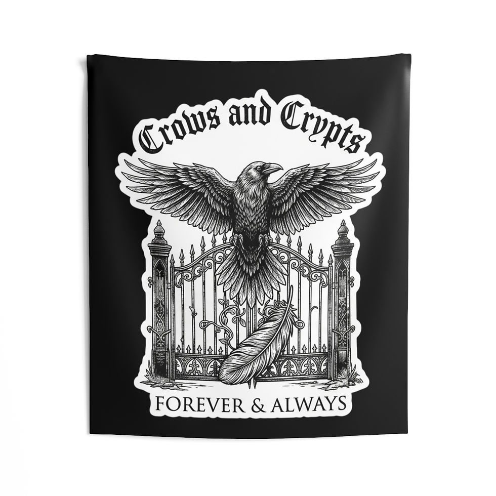 Thumbnail: Crows & Crypts Wall Tapestry — Gothic Raven Gate 'Forever & Always' Décor