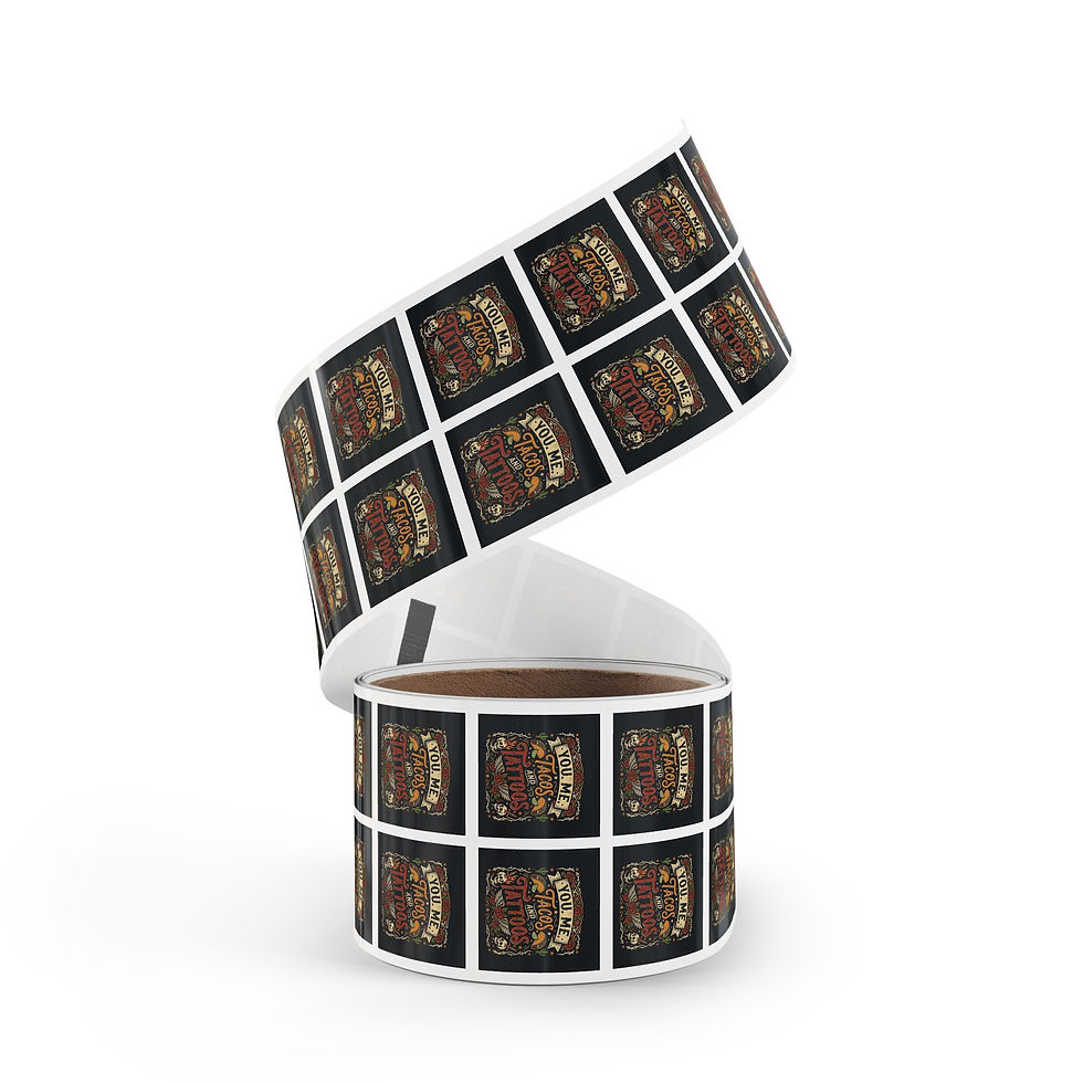 Thumbnail: Square Sticker Roll — “You. Me. Tacos and Tattoos” 