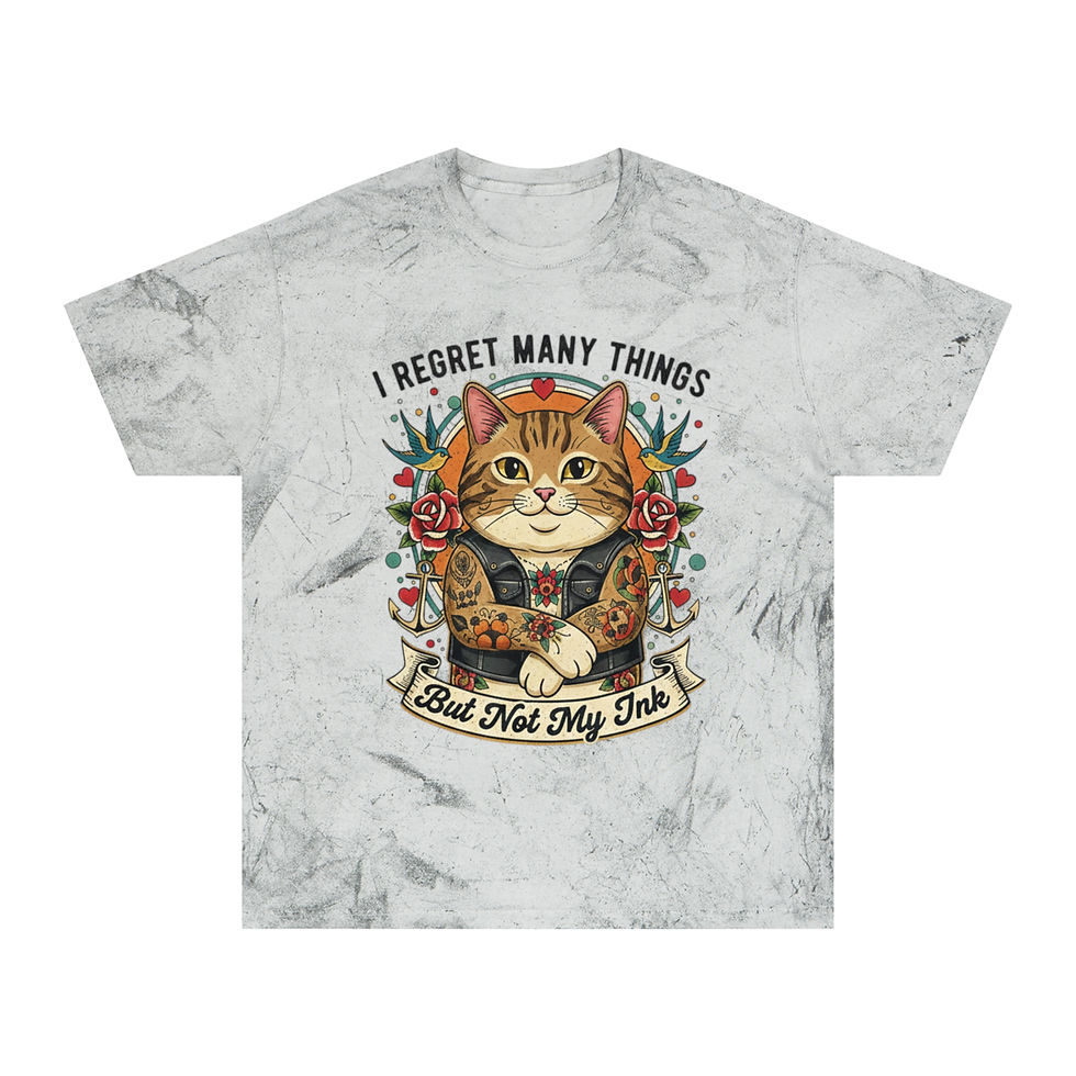 Thumbnail: I Regret Many Things Cat Tattoo T-Shirt — Vintage Tattoo Cat Graphic Tee