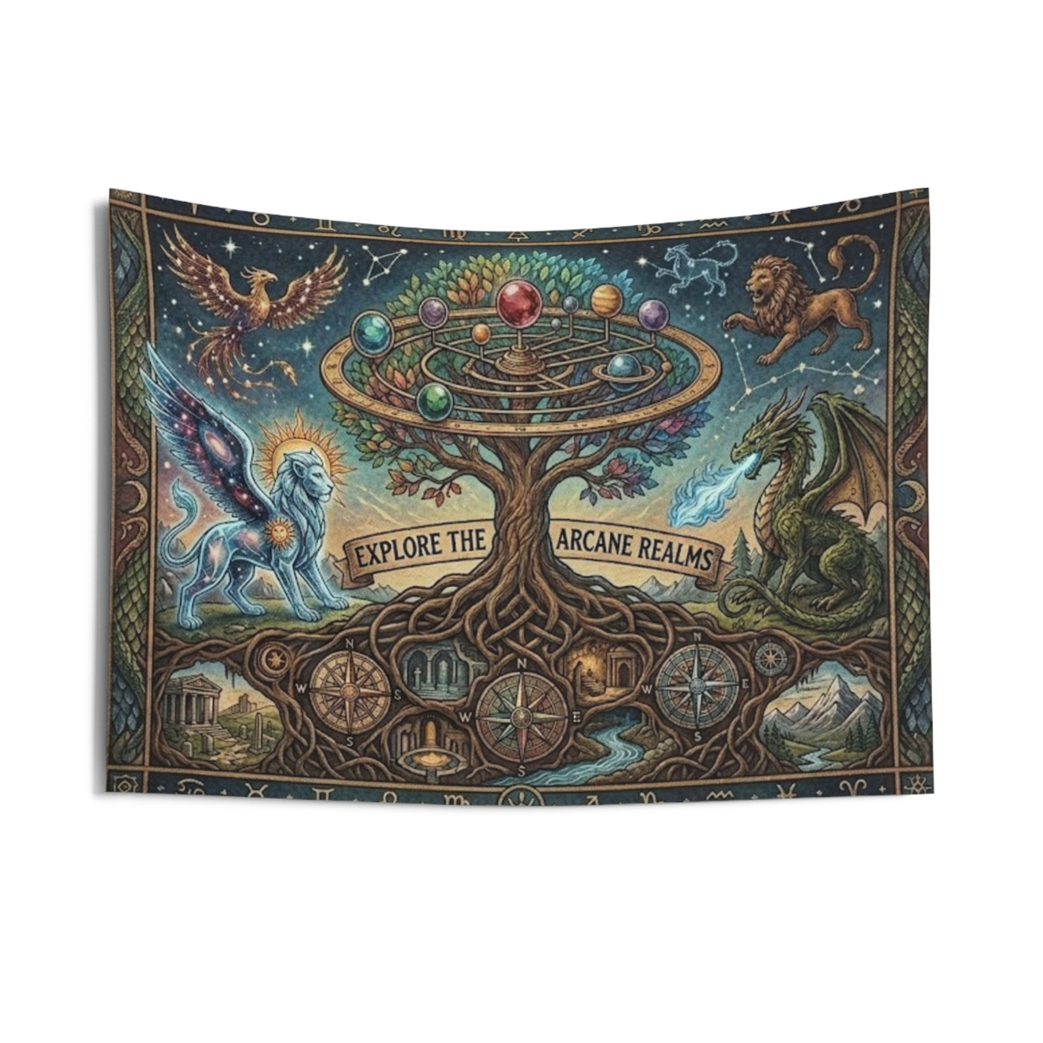 Arcane Realms Wall Tapestry — Mystical Tree of Life Astrology Decor