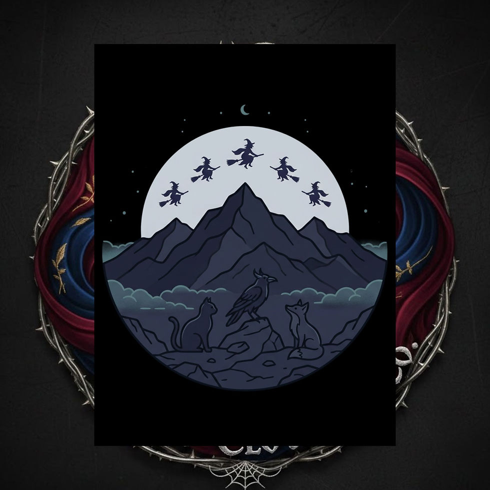 Thumbnail: Witches Over Moonlit Mountains Matte Poster — Gothic Witchcraft Wall Art