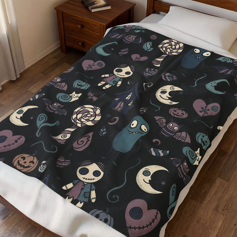 Thumbnail: Tim Burton Inspired Velveteen Plush Blanket — Gothic Cozy Throw