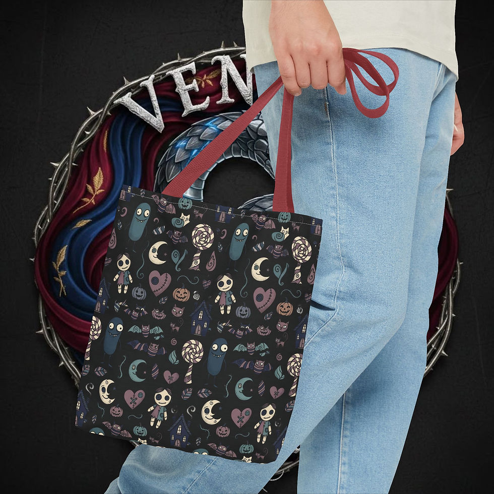 Thumbnail: Nighttime Spooky Pattern Tote Bag — Cute Gothic Moon & Ghosts All-Over Print