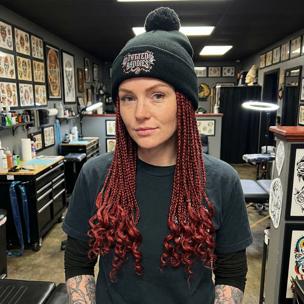 Edgy Pom-Pom Knit Cap — Eye-Catching Embroidered Beanie