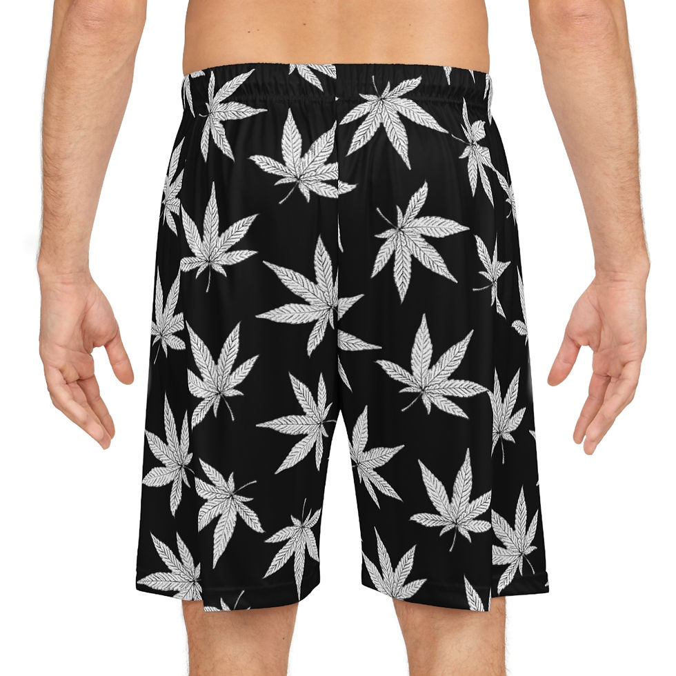 Thumbnail: Marijuana Leaf All-Over Print Basketball Shorts — Black & White Stoner Pattern