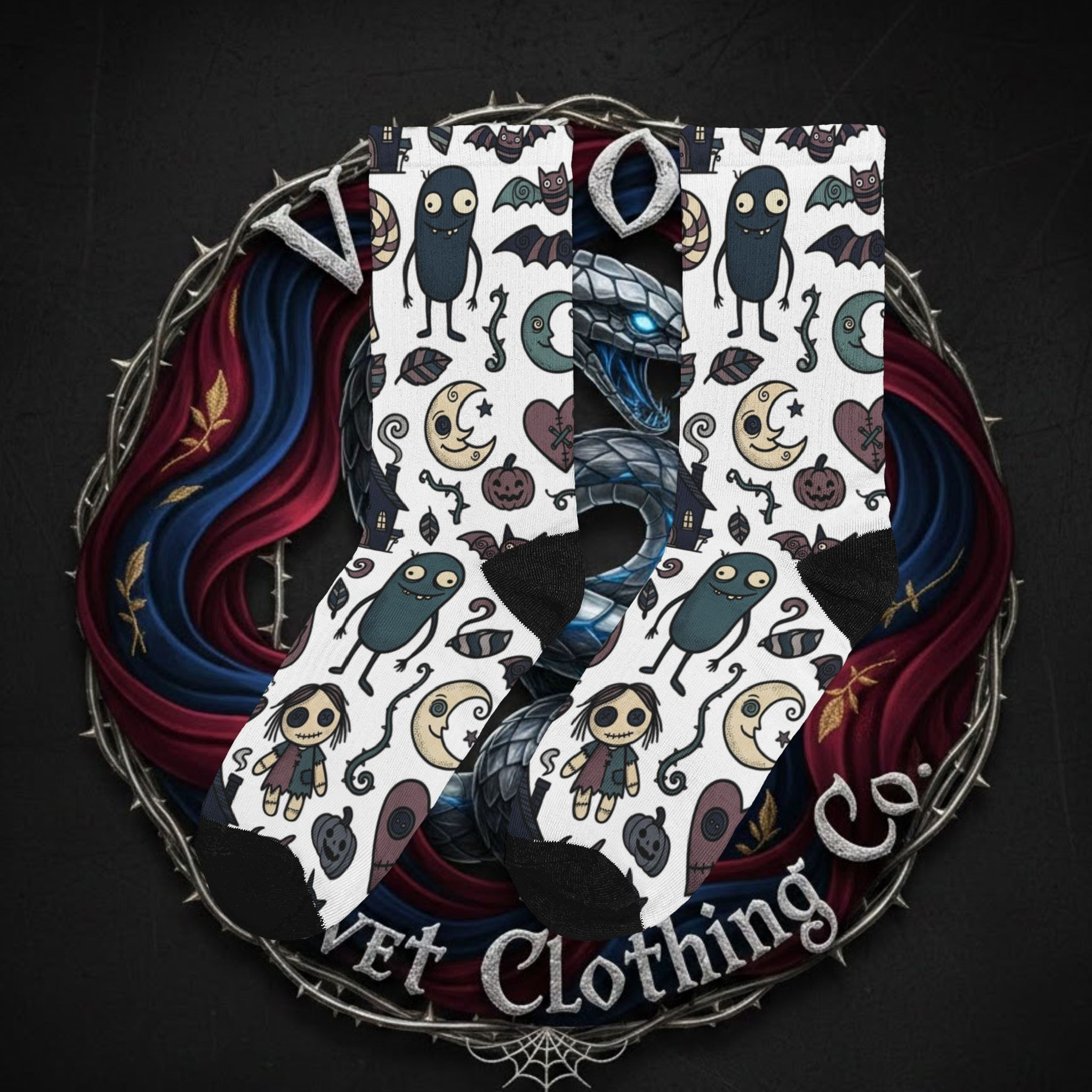 Tim Burton Inspired Crew Socks — Gothic Tim Burton Themed Socks