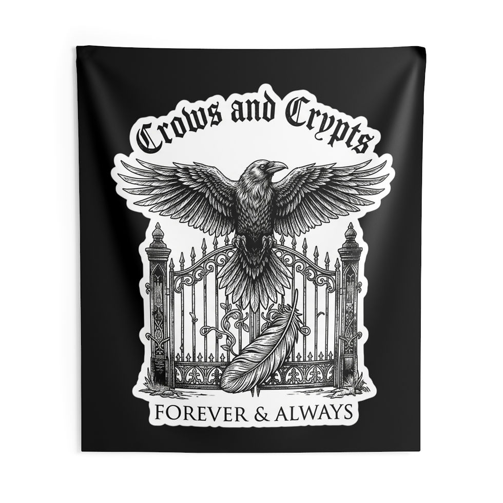Thumbnail: Crows & Crypts Wall Tapestry — Gothic Raven Gate 'Forever & Always' Décor