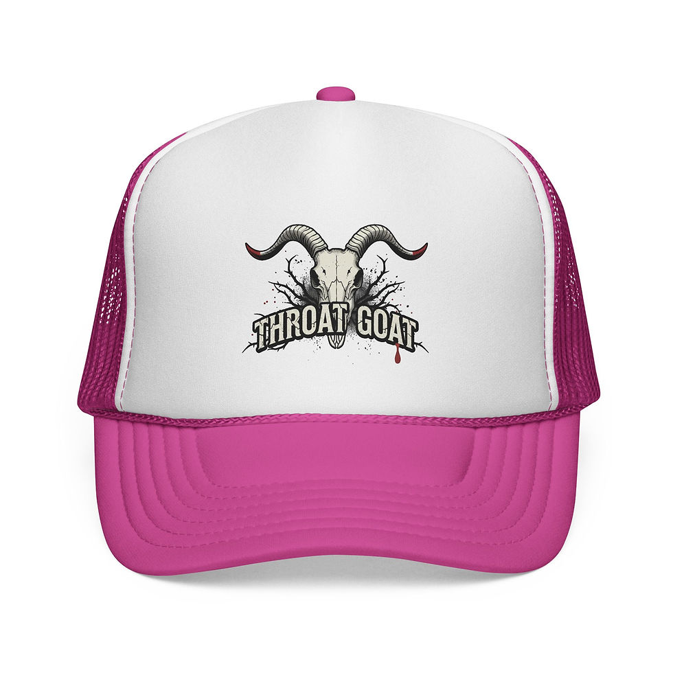 Thumbnail: Throat Goat Trucker Cap — Distressed Ram Skull Mesh Hat
