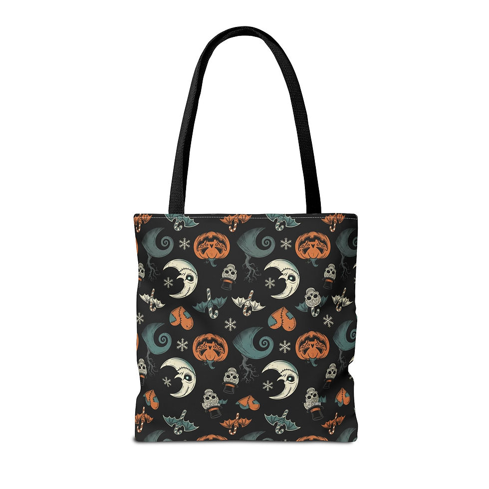 Thumbnail: Halloween Pattern Tote Bag — Cute Spooky Pumpkins, Moons & Ghosts All-Over Print