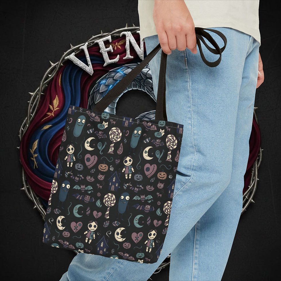 Thumbnail: Nighttime Spooky Pattern Tote Bag — Cute Gothic Moon & Ghosts All-Over Print