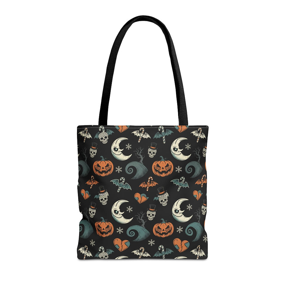 Thumbnail: Halloween Pattern Tote Bag — Cute Spooky Pumpkins, Moons & Ghosts All-Over Print