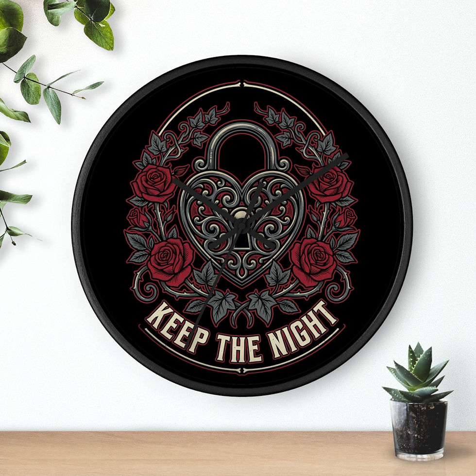 Thumbnail: Keep the Night Lock & Roses Wall Clock — Gothic Heart Padlock Design