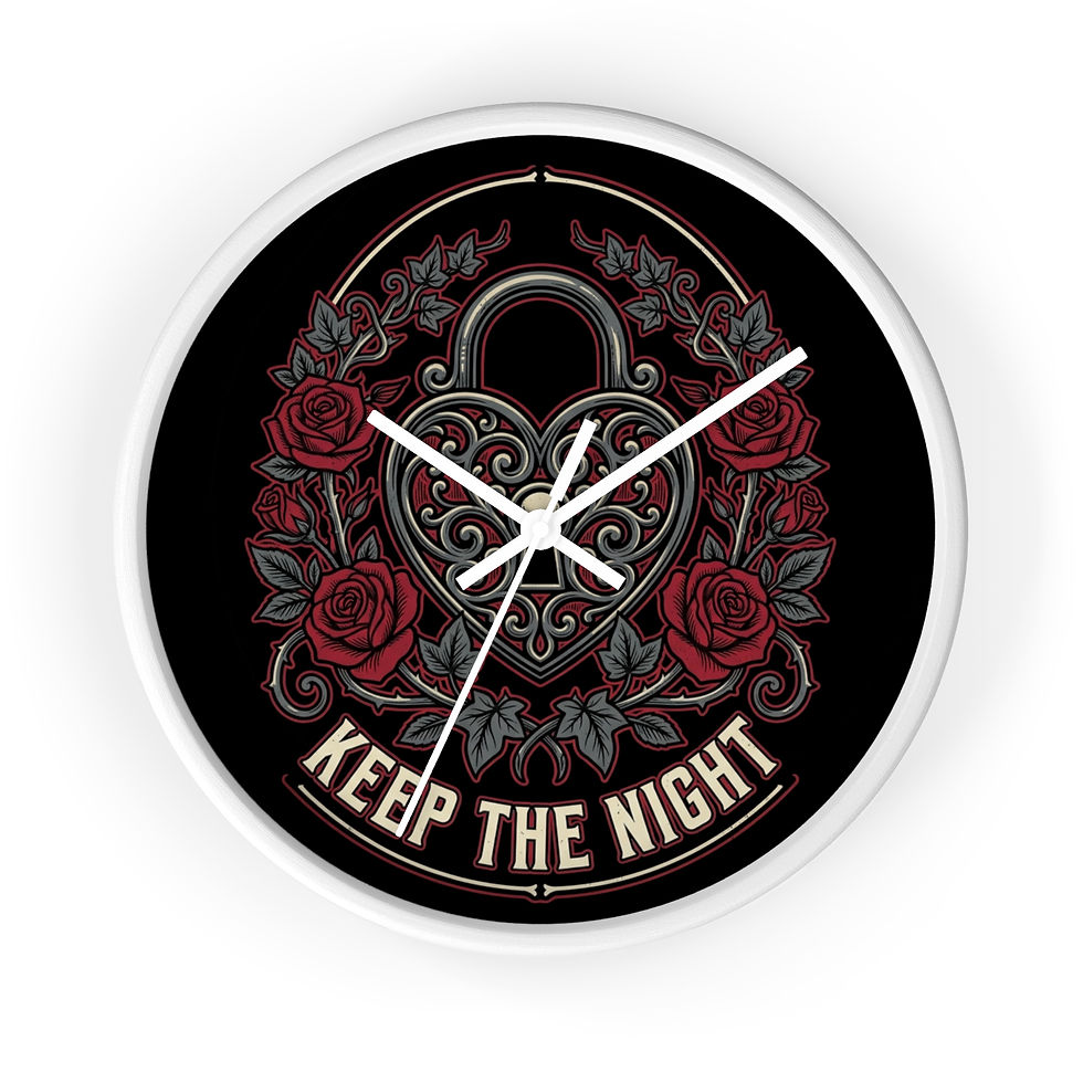 Thumbnail: Keep the Night Lock & Roses Wall Clock — Gothic Heart Padlock Design