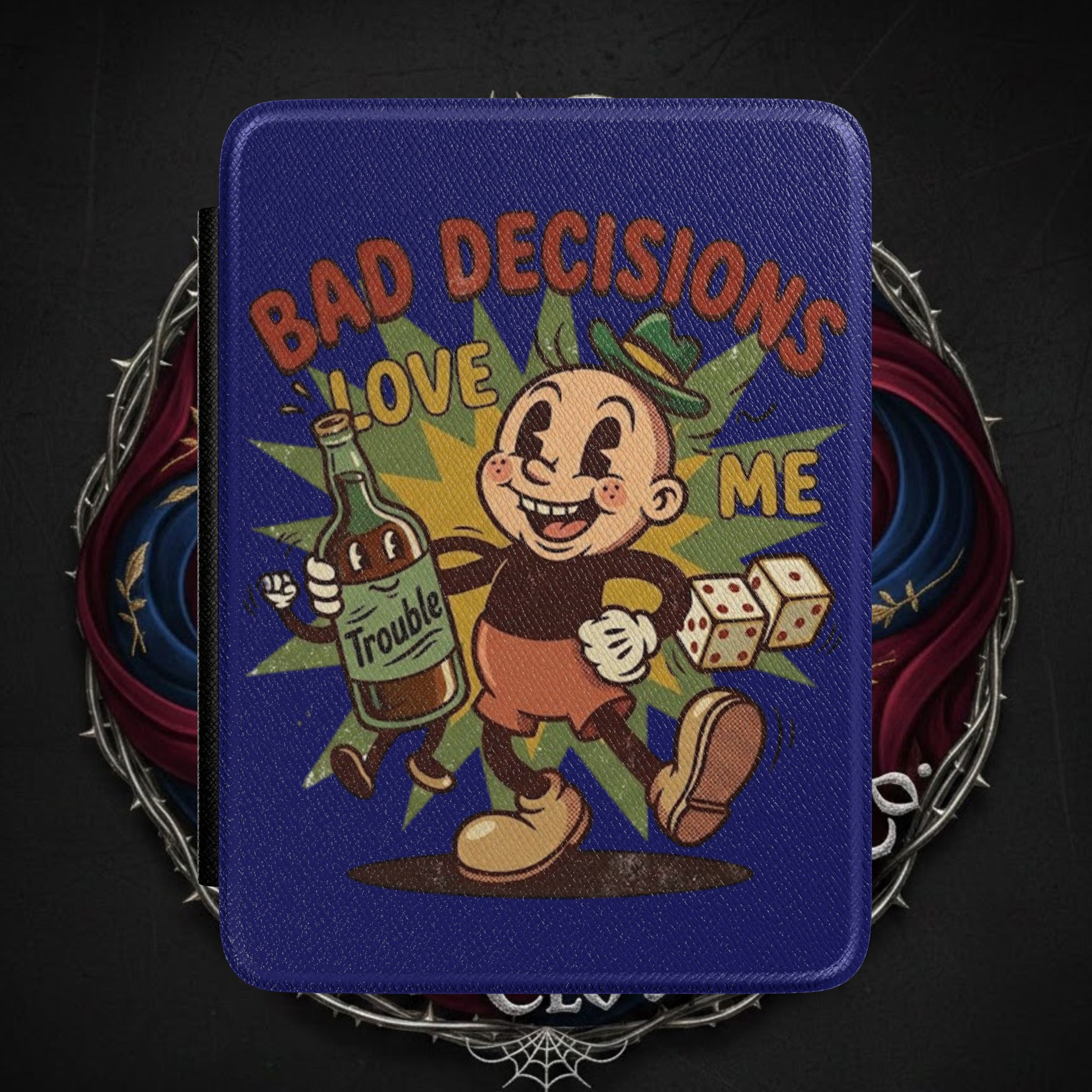 Kindle Case — "Bad Decisions Love Me" Retro Cartoon Protective Cover