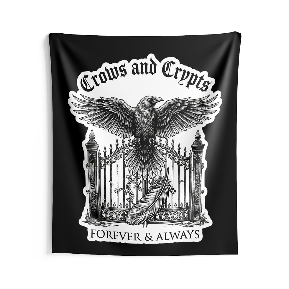 Thumbnail: Crows & Crypts Wall Tapestry — Gothic Raven Gate 'Forever & Always' Décor