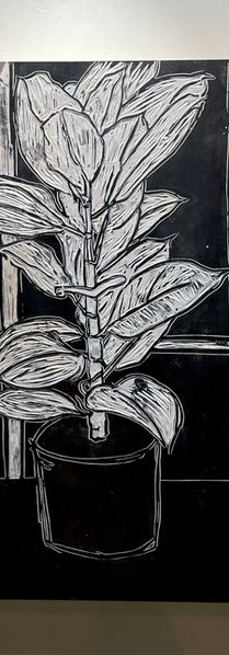 Still Life woodcut of plants by Singaporean artist Zhang Fuming
