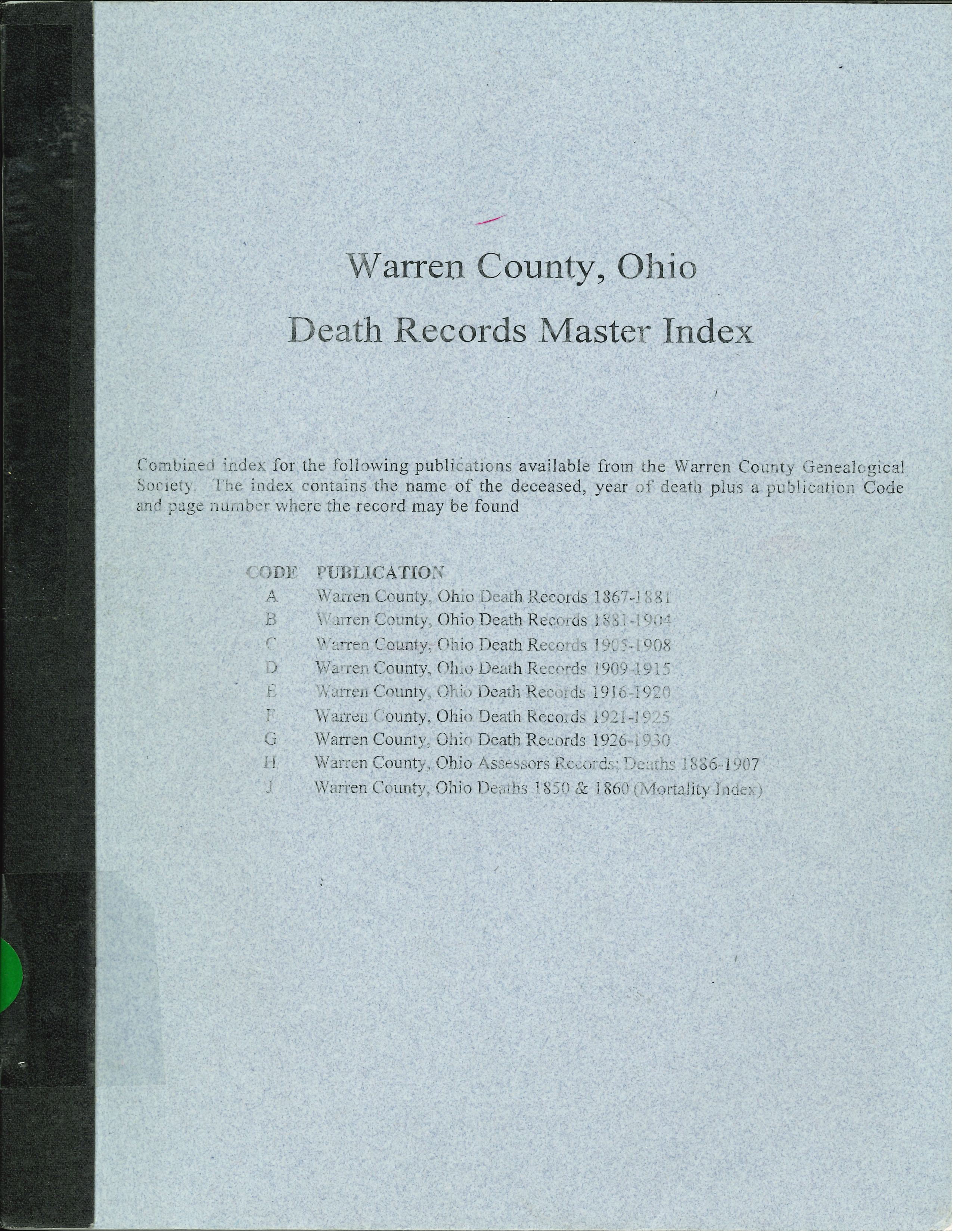 Warren County, Ohio, Death Records Master Index