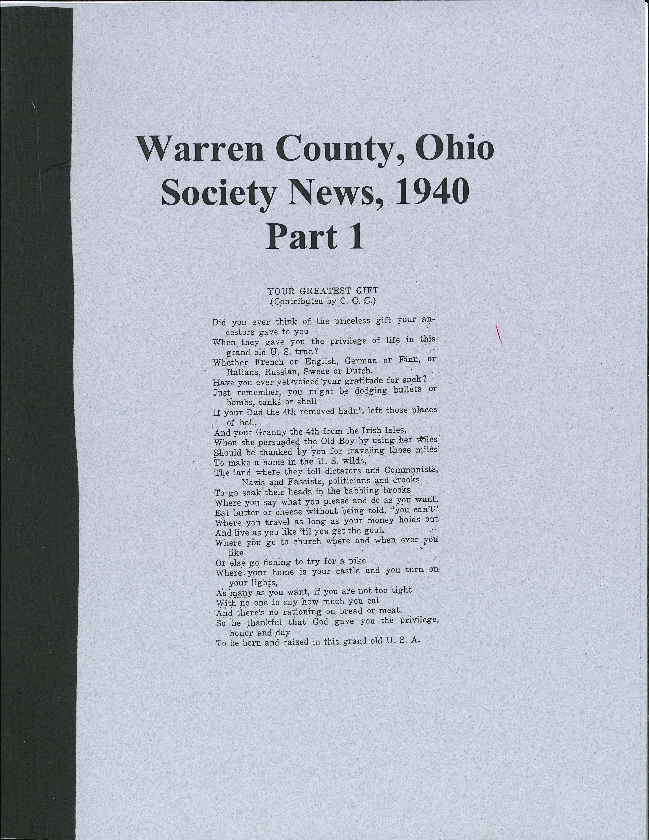 Warren County, Ohio, Society News - 1940, Part 1