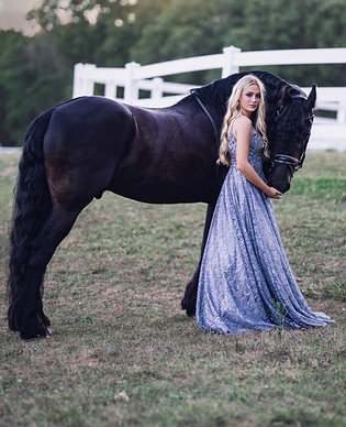 a girl poses with a horse for her luxury equine photography session