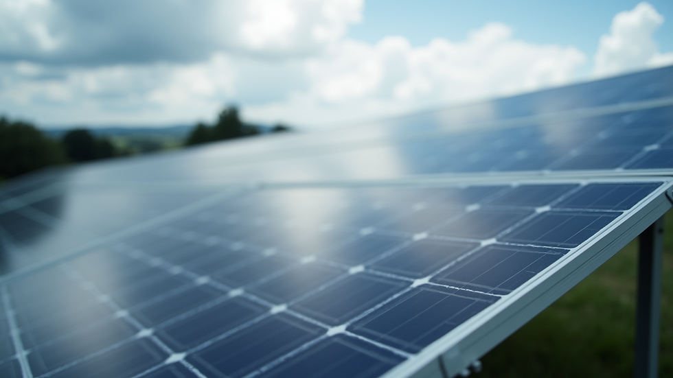 High angle view of solar panels under cloudy sky