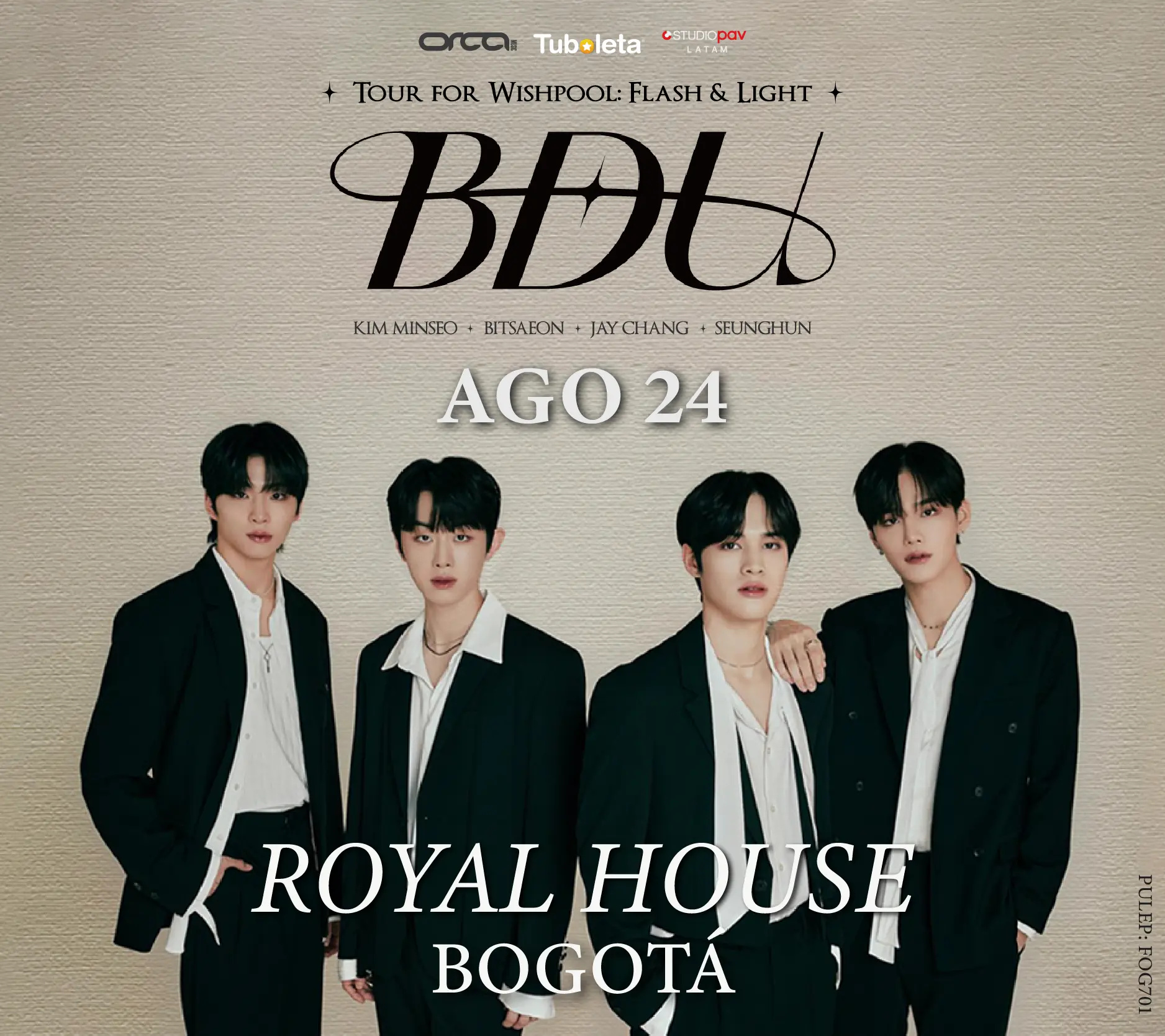 Concierto de BDU en Bogotá el 24 de Agosto.