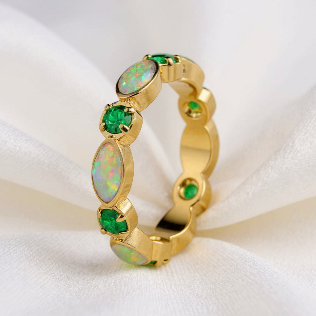 Elegant moissanite diamond ring with customizable inlay options.
