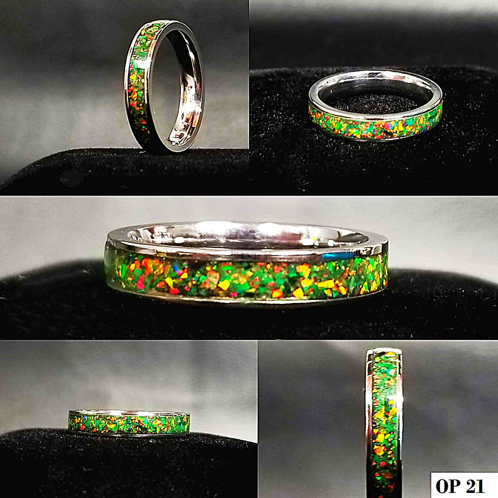 Thumbnail: Cremation Jewelry - Rings - Green Olive Opal - OP 21