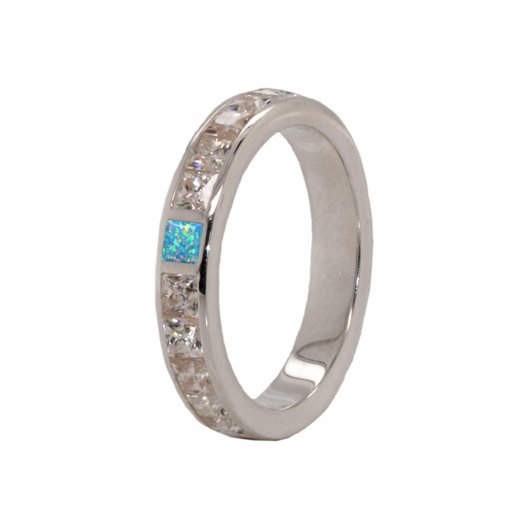  10-Stone Diamond Cremation Ring with Opal
