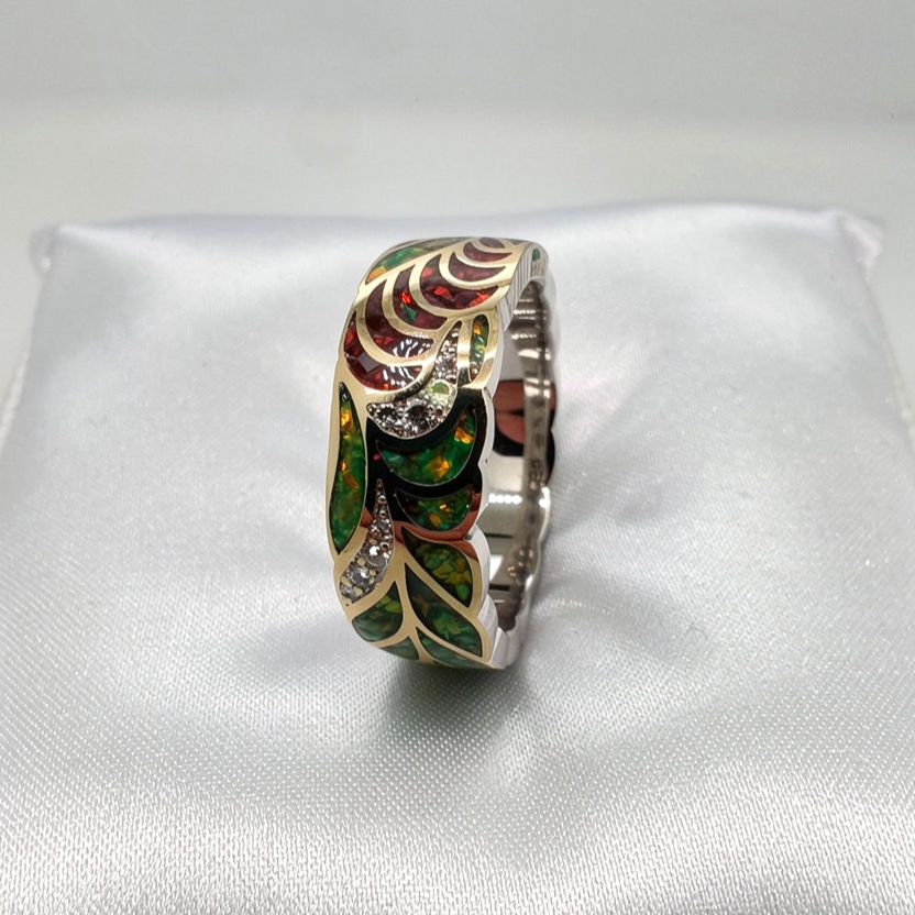 Miniature : Forest Flame Cremation Opal Ring - .960 Silver