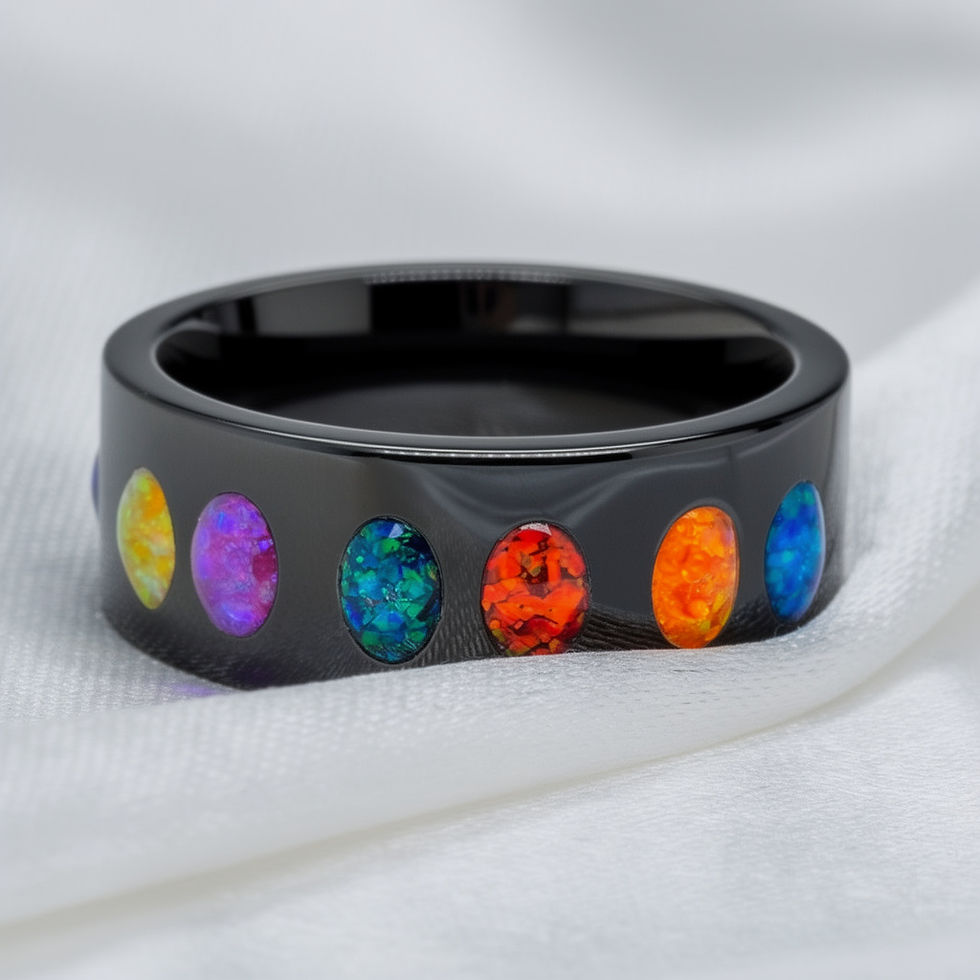 Miniature : Black Ceramic Infinity Opal Stone Ring