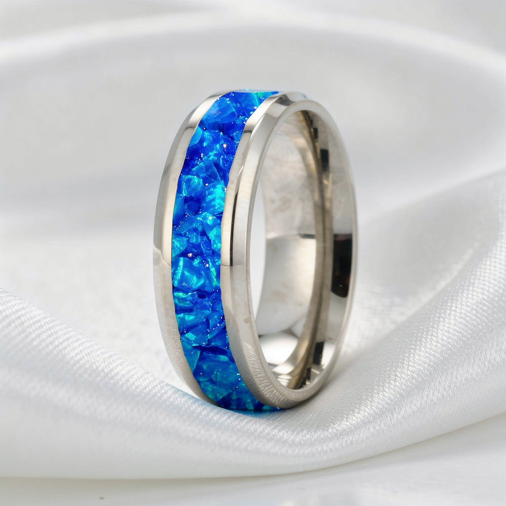 Cremation Jewelry - Ring - Sleepy Blue Opal - OP 50
