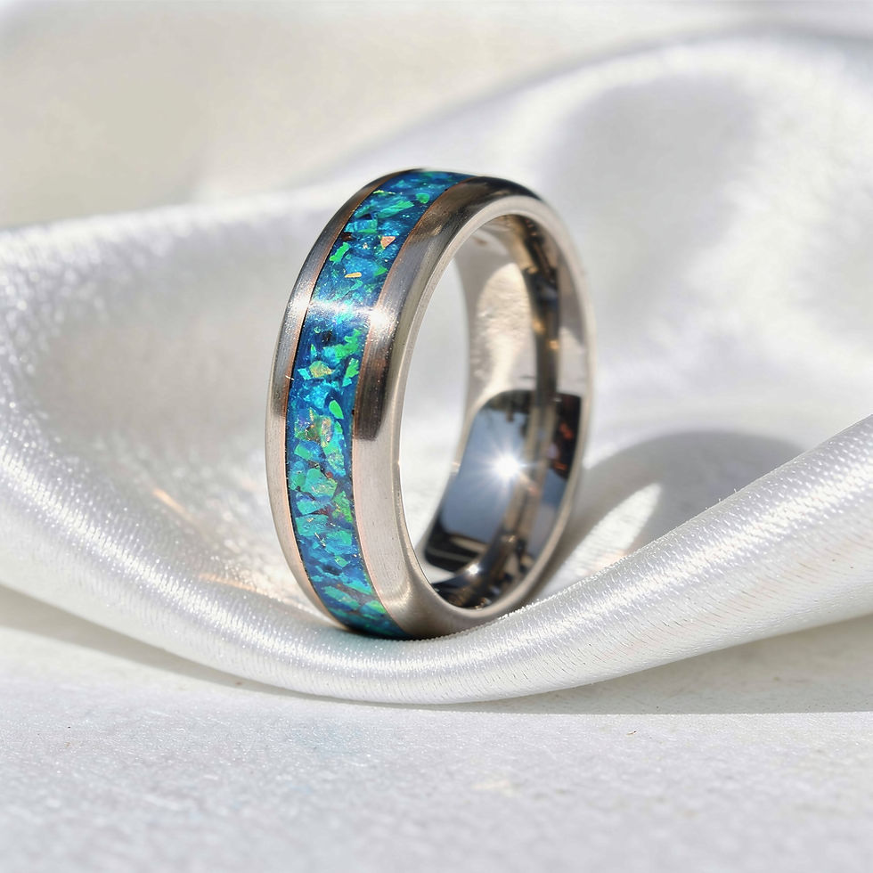 Cremation Jewelry - Ring - Light Turquoise Blue Opal - OP 73