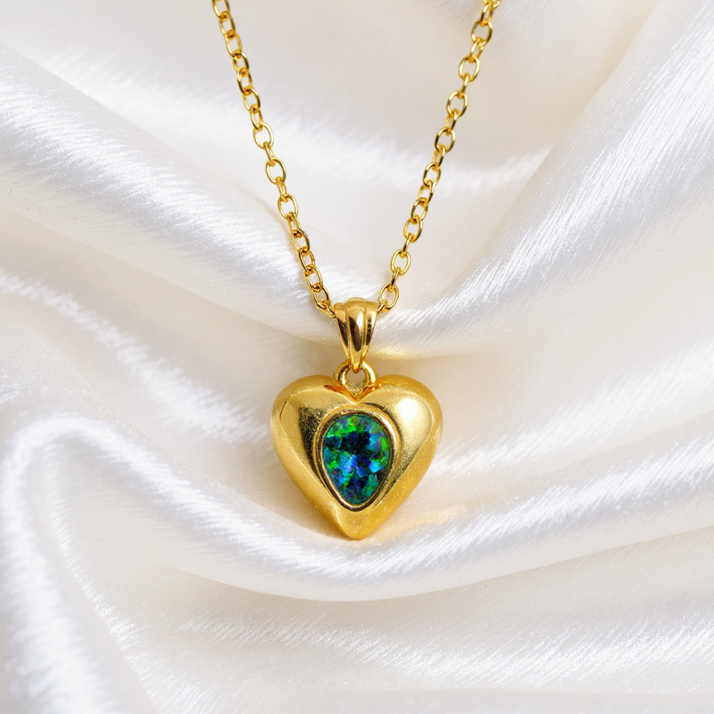 Cremation Heart Locket Pendant Stainless Steel Silk Background