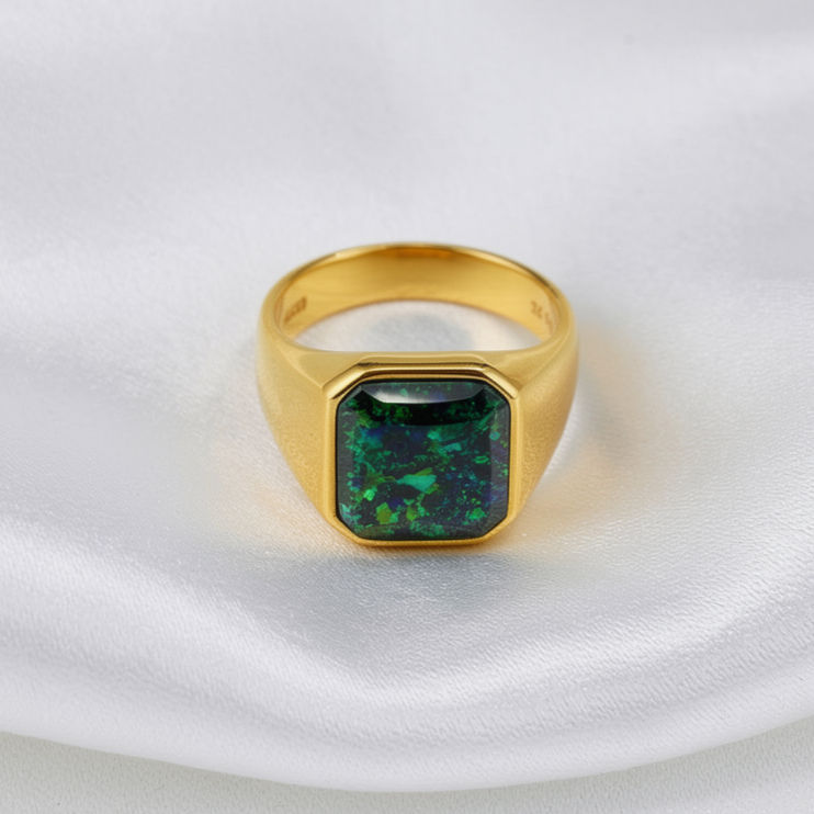 Cremation 14K Gold-Plated Tungsten Square Signet Ring