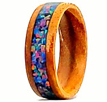 Cremation Wood Ring inlaid with opal stones