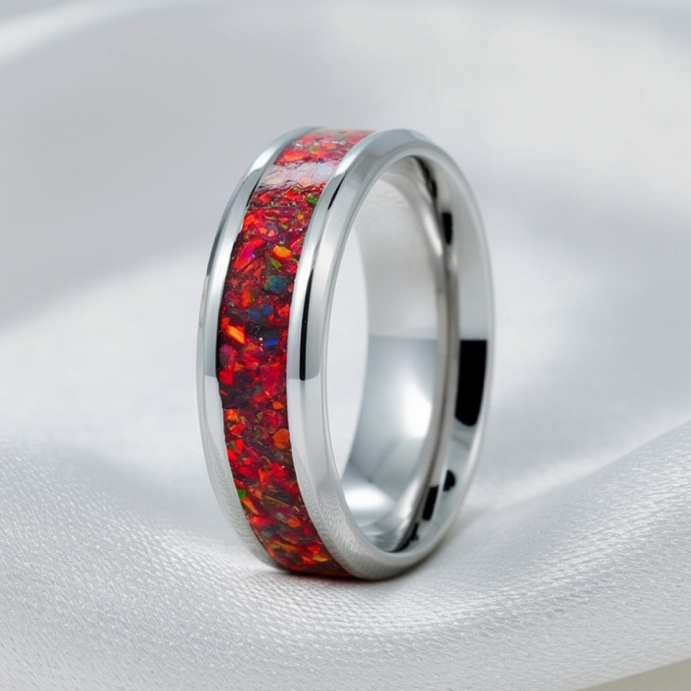 Cremation Jewelry - Ring - Multi Cherry Opal - OP 20