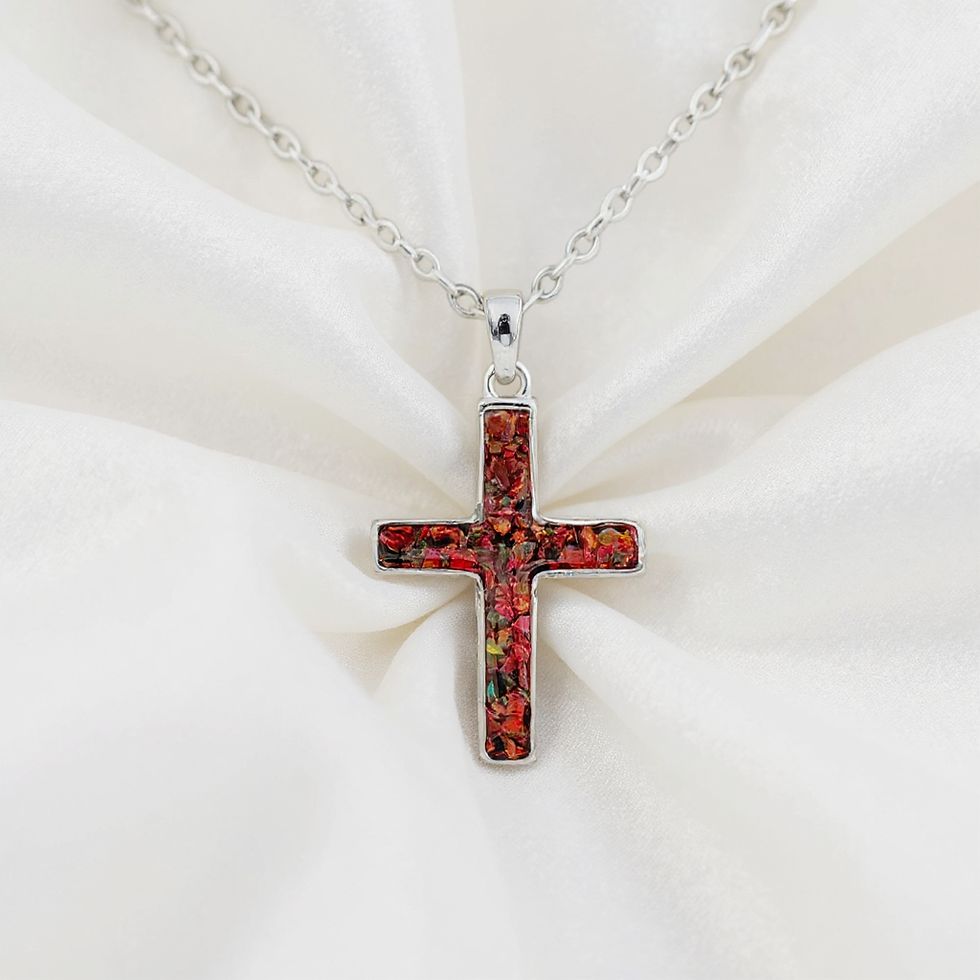 Cremation Dainty Cross Pendant .960 Silver Front View