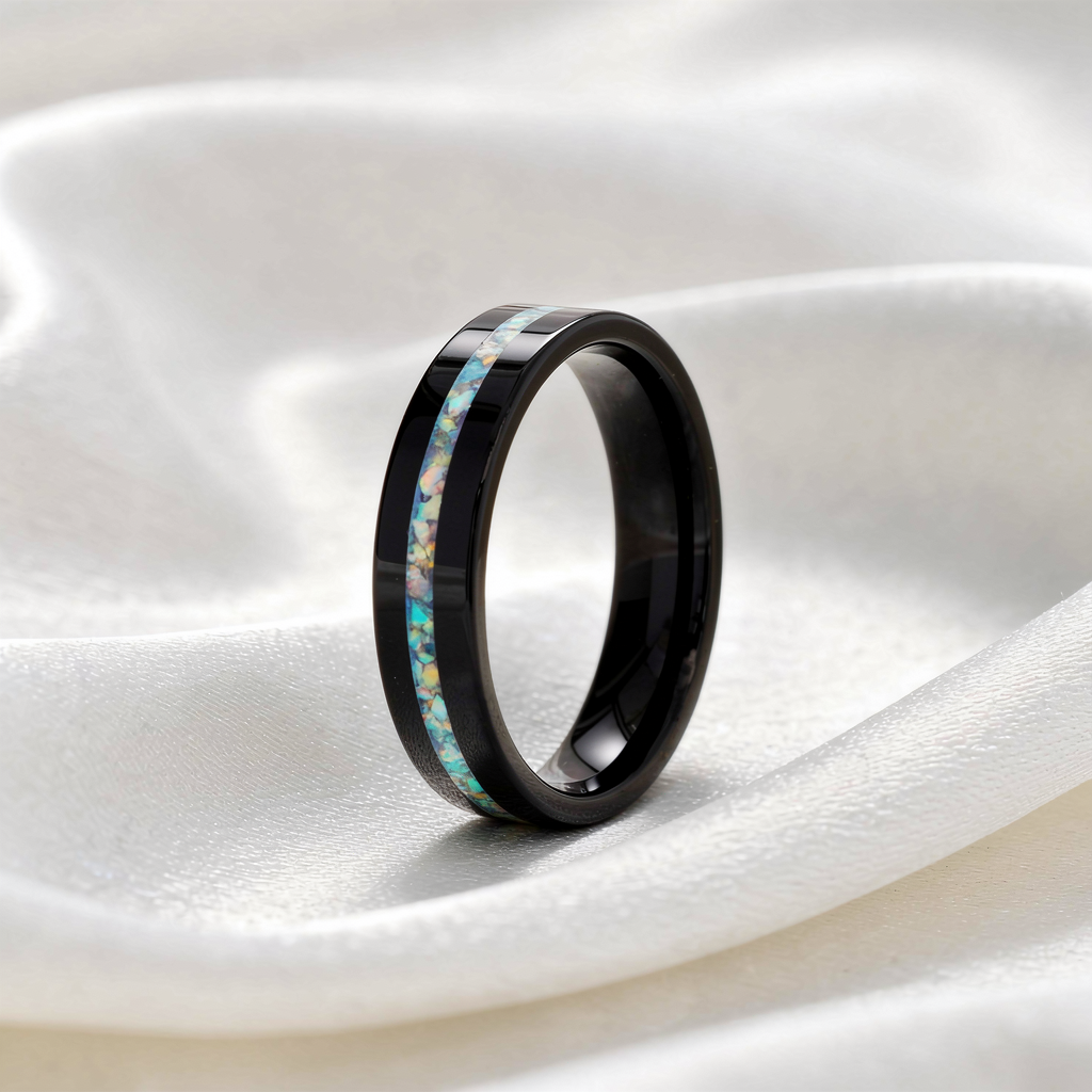 Cremation 6MM Black Cermaic Thin Line Ring
