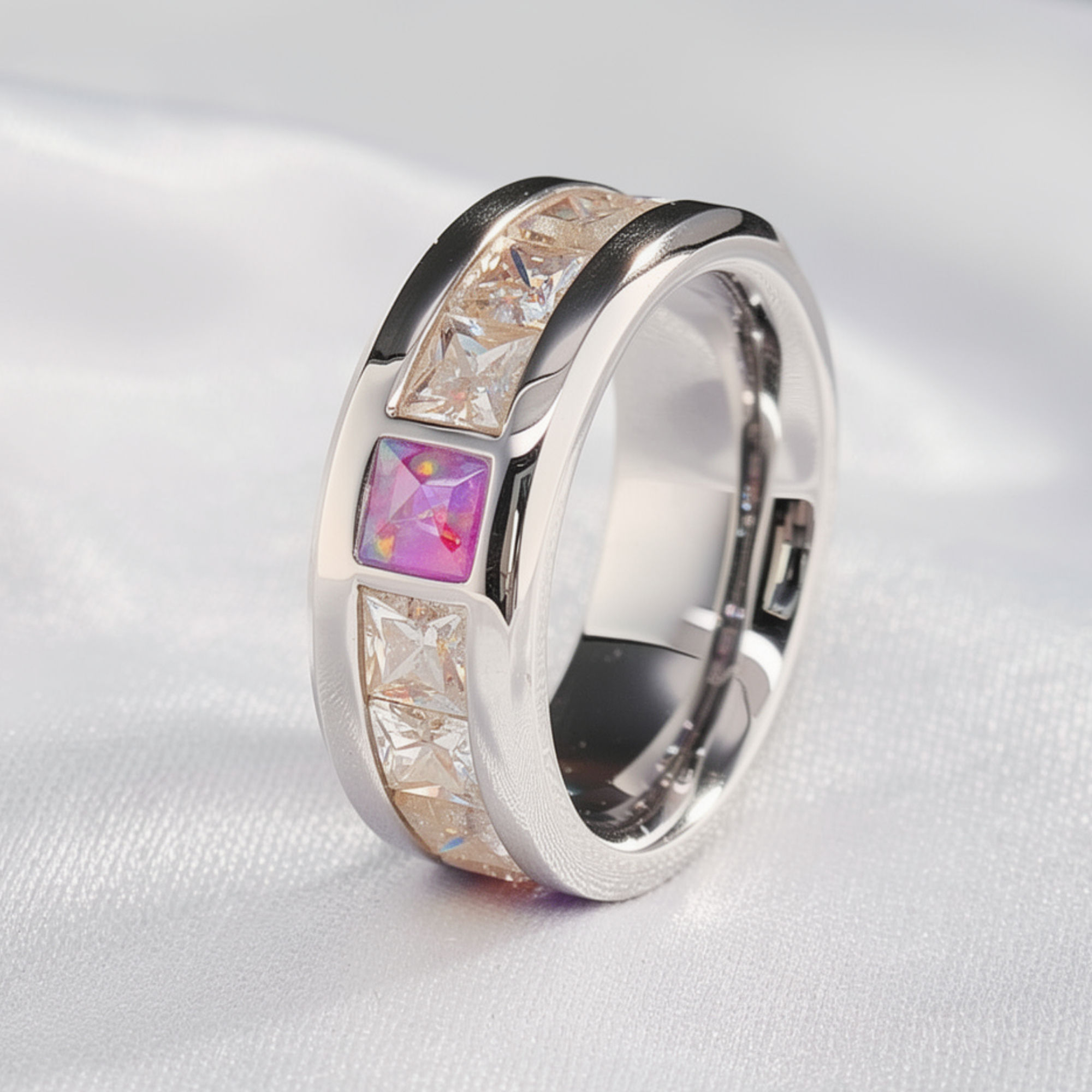 Cremation 6-Stone Moissanite Diamond Ring .960 Silver