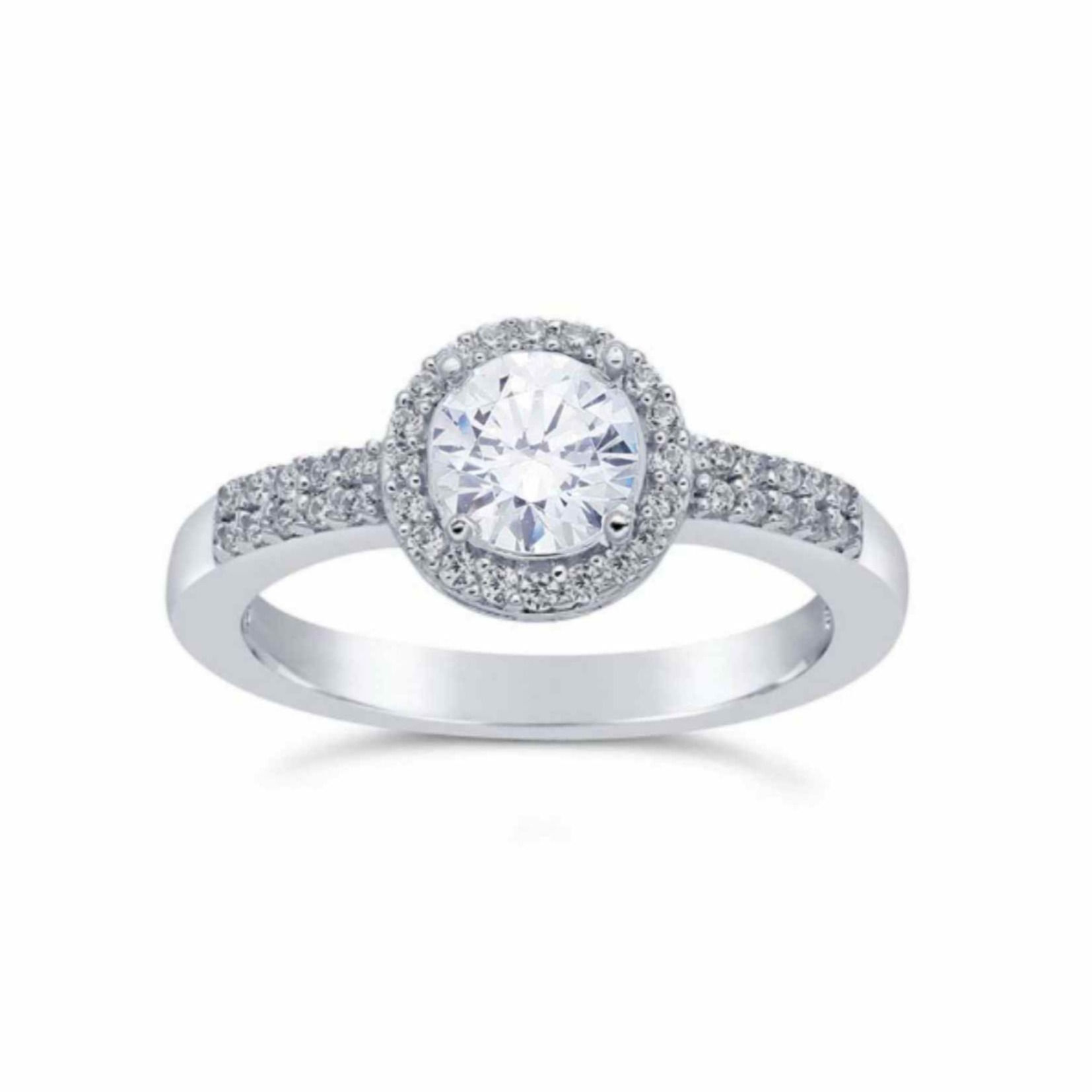 Double Moissanite Diamond Shank Halo Engagement Ring