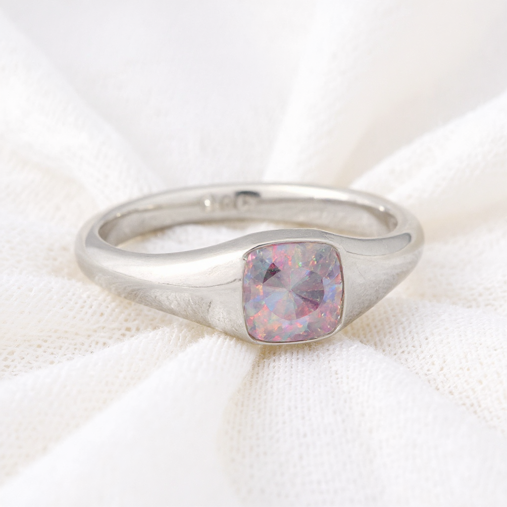 Stylish square signet ring crafted from Argentium silver.