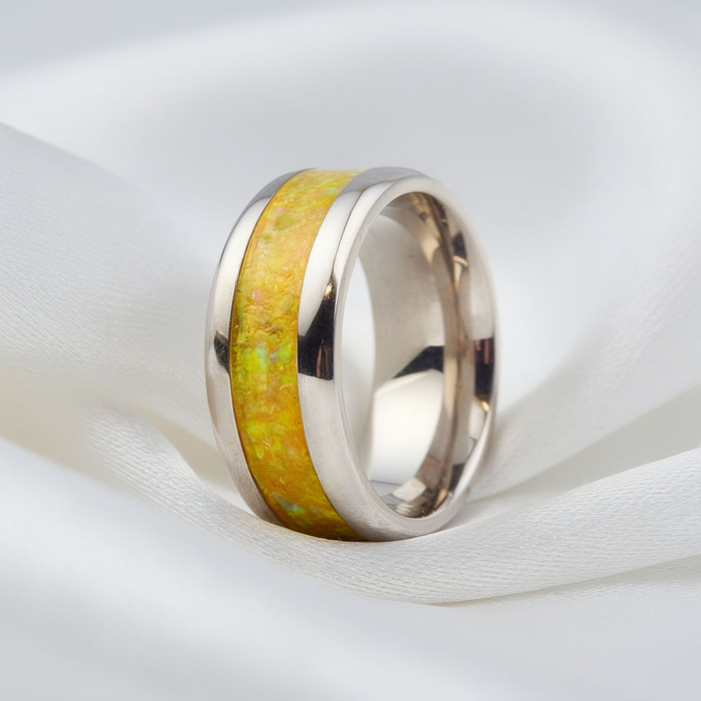 Cremation Jewelry - Ring - Lemon Yellow Opal - OP 4