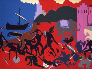 Abstract depiction of people and landscape