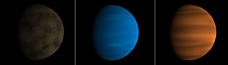 A rocky planet, and ice giant, and a gas giant.