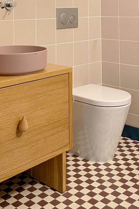 mam plan studio, mamplanstudio, Ewelina Ziajkowska, kafle cementowe purpura, purpura kafle, cielo ceramica, różowa umywalka